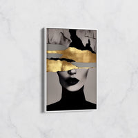 Tableau Portrait Abstrait Noir et Or – Décoration Chic Moderne