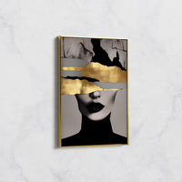Tableau Portrait Abstrait Noir et Or – Décoration Chic Moderne