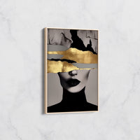 Tableau Portrait Abstrait Noir et Or – Décoration Chic Moderne
