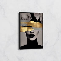 Tableau Portrait Abstrait Noir et Or – Décoration Chic Moderne