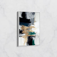 Tableau Abstrait Pinceaux Dorés et Verts – Déco Murale Moderne