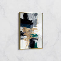 Tableau Abstrait Pinceaux Dorés et Verts – Déco Murale Moderne