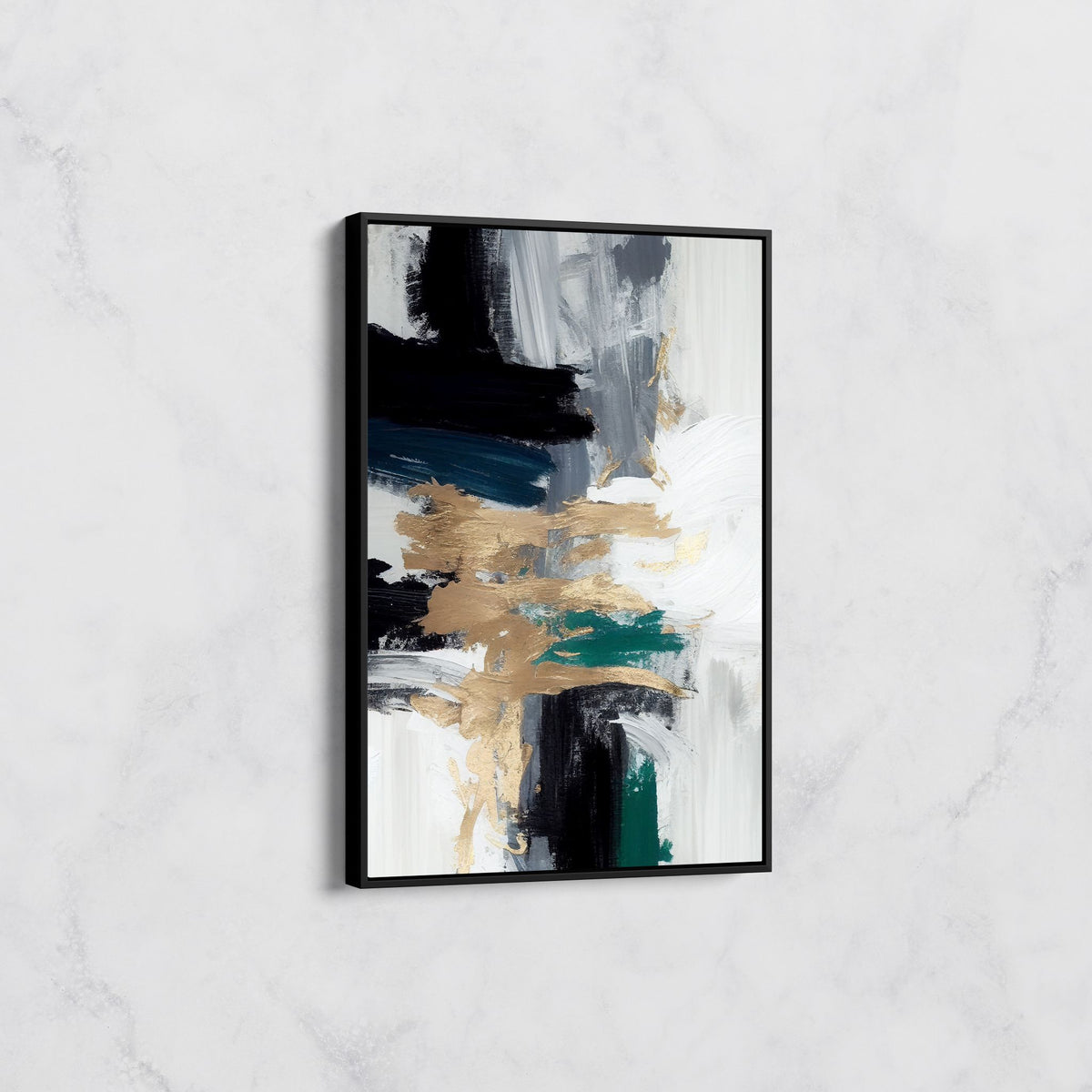 Tableau Abstrait Pinceaux Dorés et Verts – Déco Murale Moderne