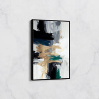 Tableau Abstrait Pinceaux Dorés et Verts – Déco Murale Moderne