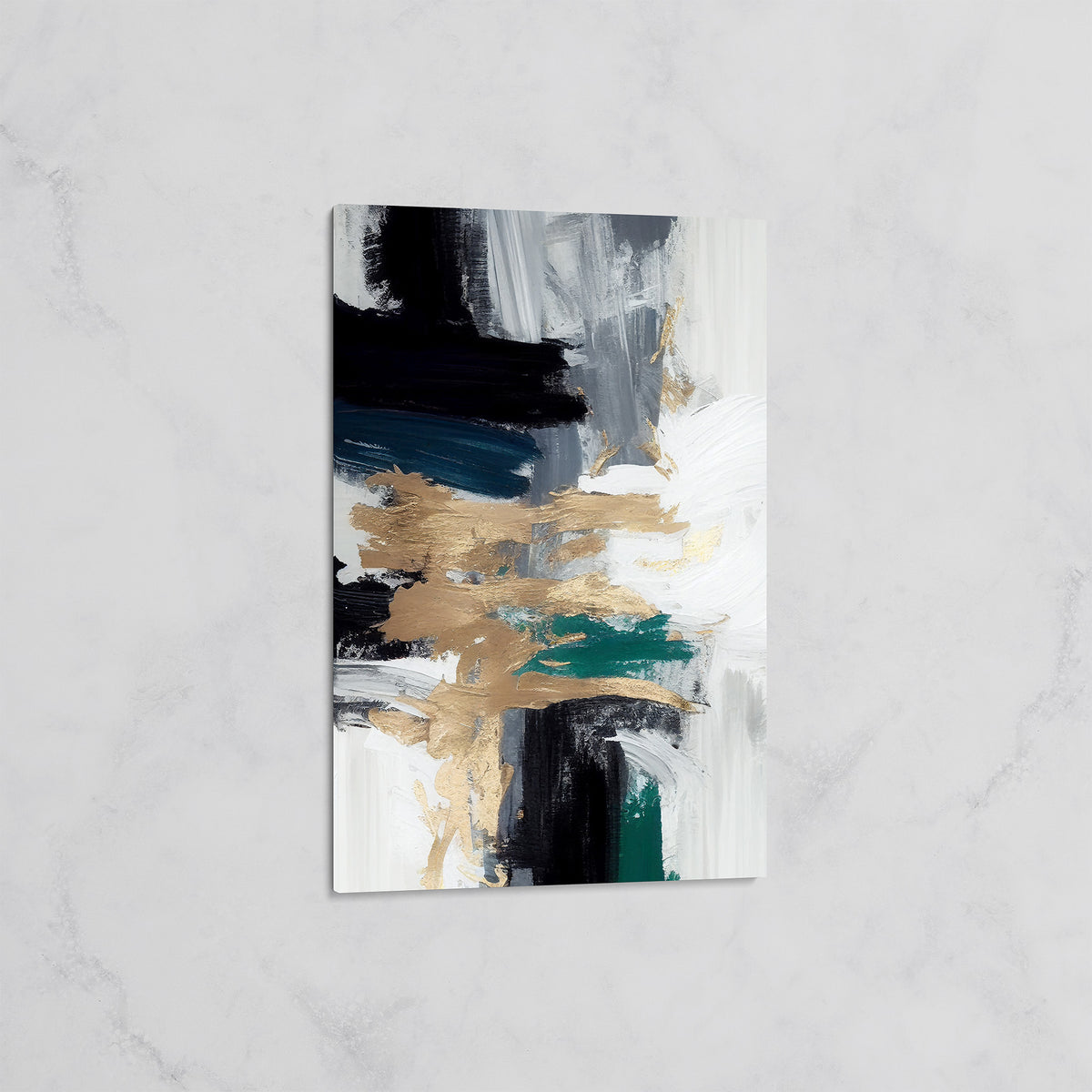 Tableau Abstrait Pinceaux Dorés et Verts – Déco Murale Moderne