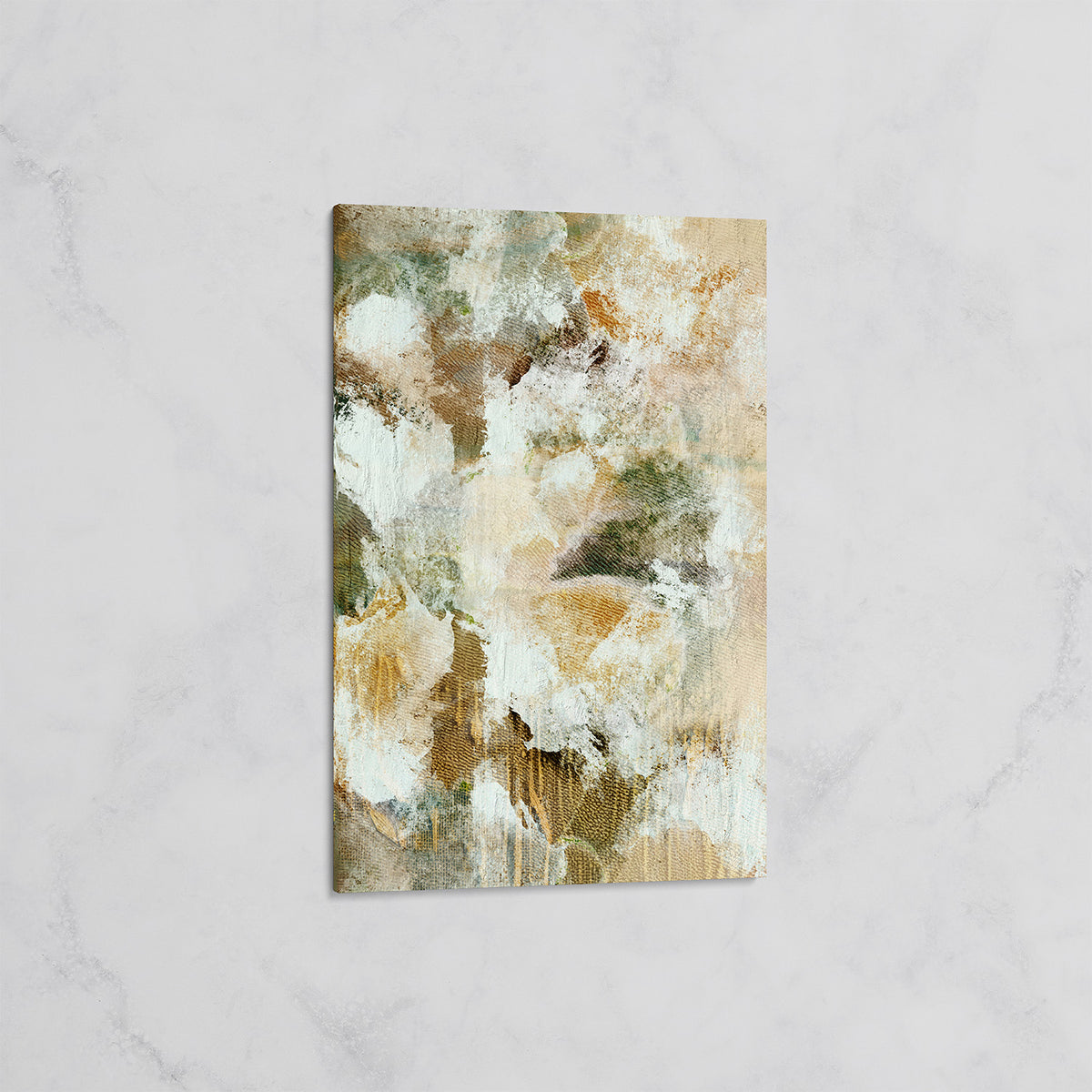 Tableau Abstrait Contemporain – Nuances Terre Douces et Effets Nuageux