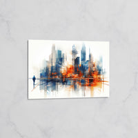 Skyline Abstraite Bleu et Orange – Tableau mural décoratif Ville