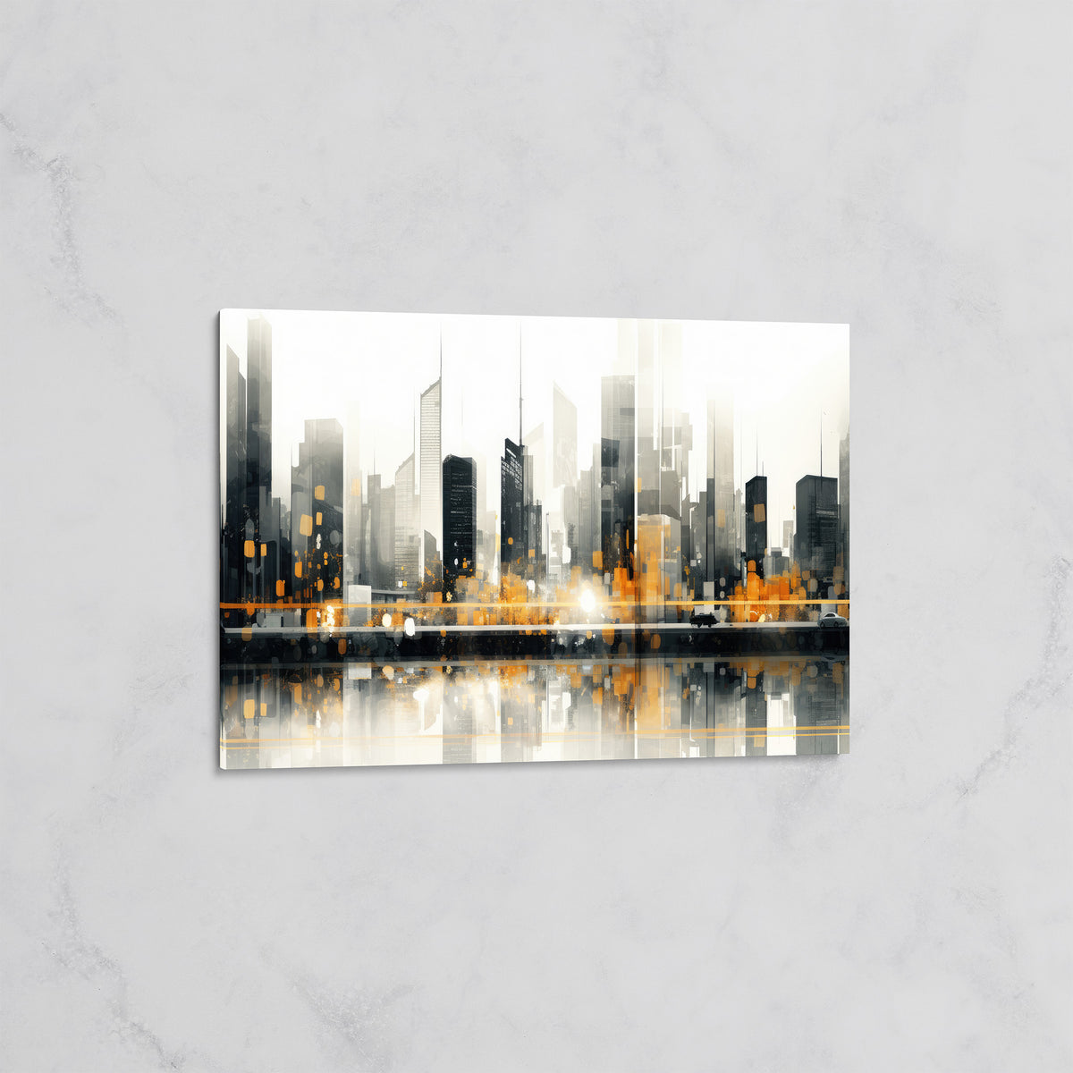 Skyline Noir et Or Abstrait – Tableau mural décoratif Ville
