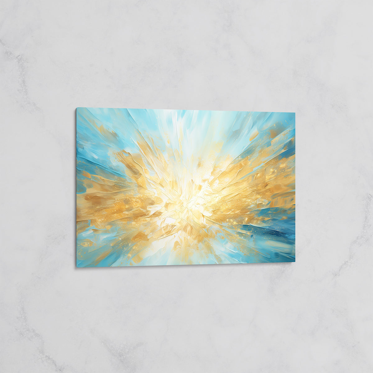 Tableau Abstrait Lumineux - Explosion Dorée et Bleue sur Toile