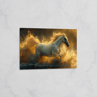 Cheval Blanc Doré – Tableau mural décoratif Équestre