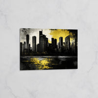 Skyline Dorée – Tableau Urbain Moderne Noir et Jaune