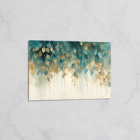 Feuillage Abstrait Doré et Bleu – Tableau décoratif Nature Moderne