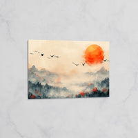 Paysage Montagneux avec Soleil Rouge – Tableau mural décoratif Nature