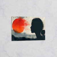 Silhouette Féminine et Soleil Rouge – Tableau mural décoratif Moderne