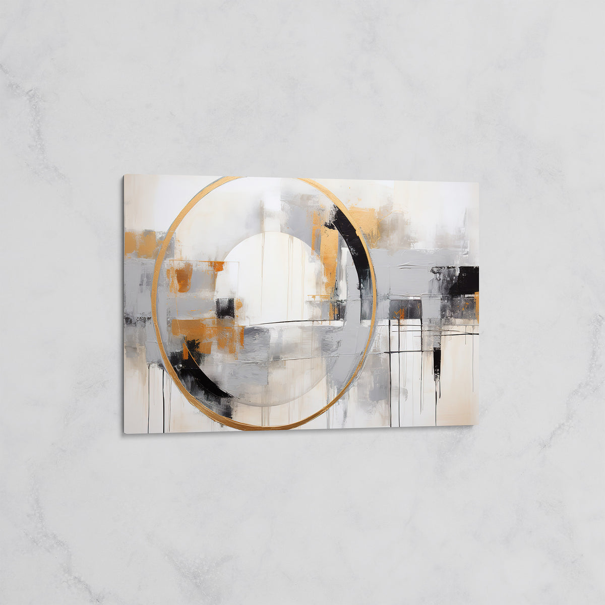 Abstrait Cercle Doré et Formes Géométriques – Tableau mural Moderne