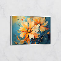 Tableau Floral Vibrant Orange et Bleu