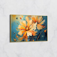 Tableau Floral Vibrant Orange et Bleu