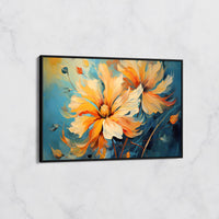 Tableau Floral Vibrant Orange et Bleu