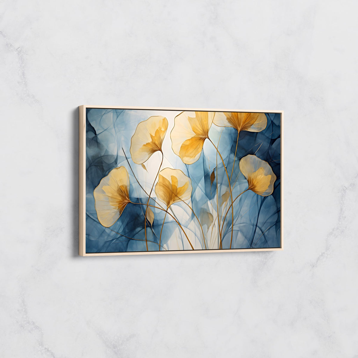 Tableau Floral Bleu et Doré Contemporain