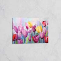 Tableau Floral Printanier - Tulipes Multicolores en Peinture Abstraite