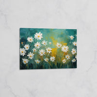 Tableau Floral Naturel - Champ de Marguerites sur Fond Vert et Jaune