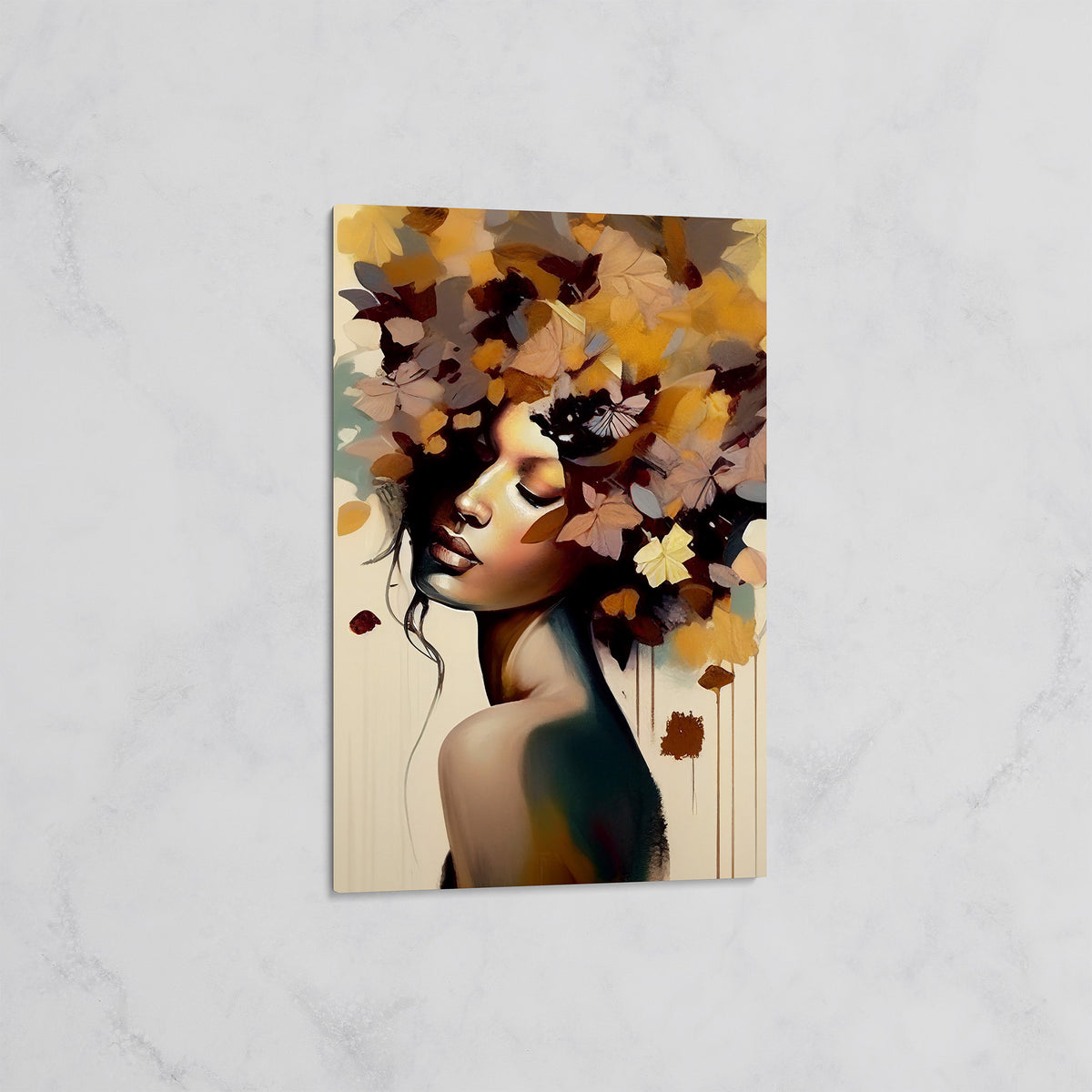 Tableau Portrait Femme aux Fleurs – Art Mural Moderne et Élégant