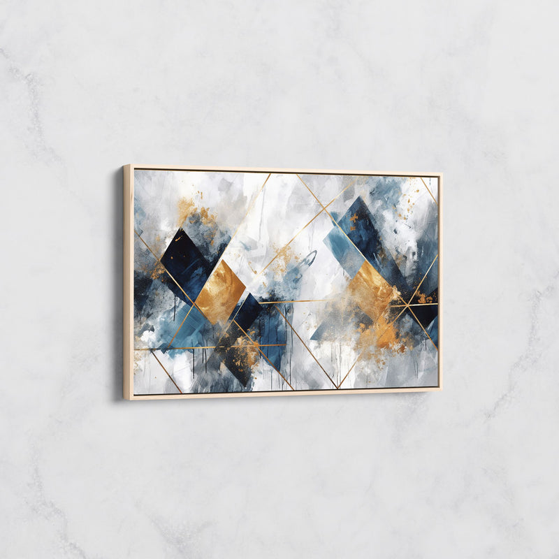 Tableau Abstrait Géométrique Bleu et Or – Décoration Design Moderne