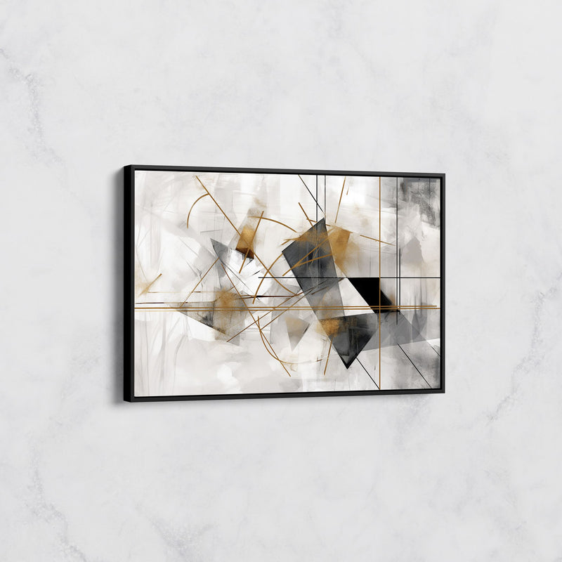 Tableau Abstrait Géométrique – Lignes Dorées et Formes Dynamiques