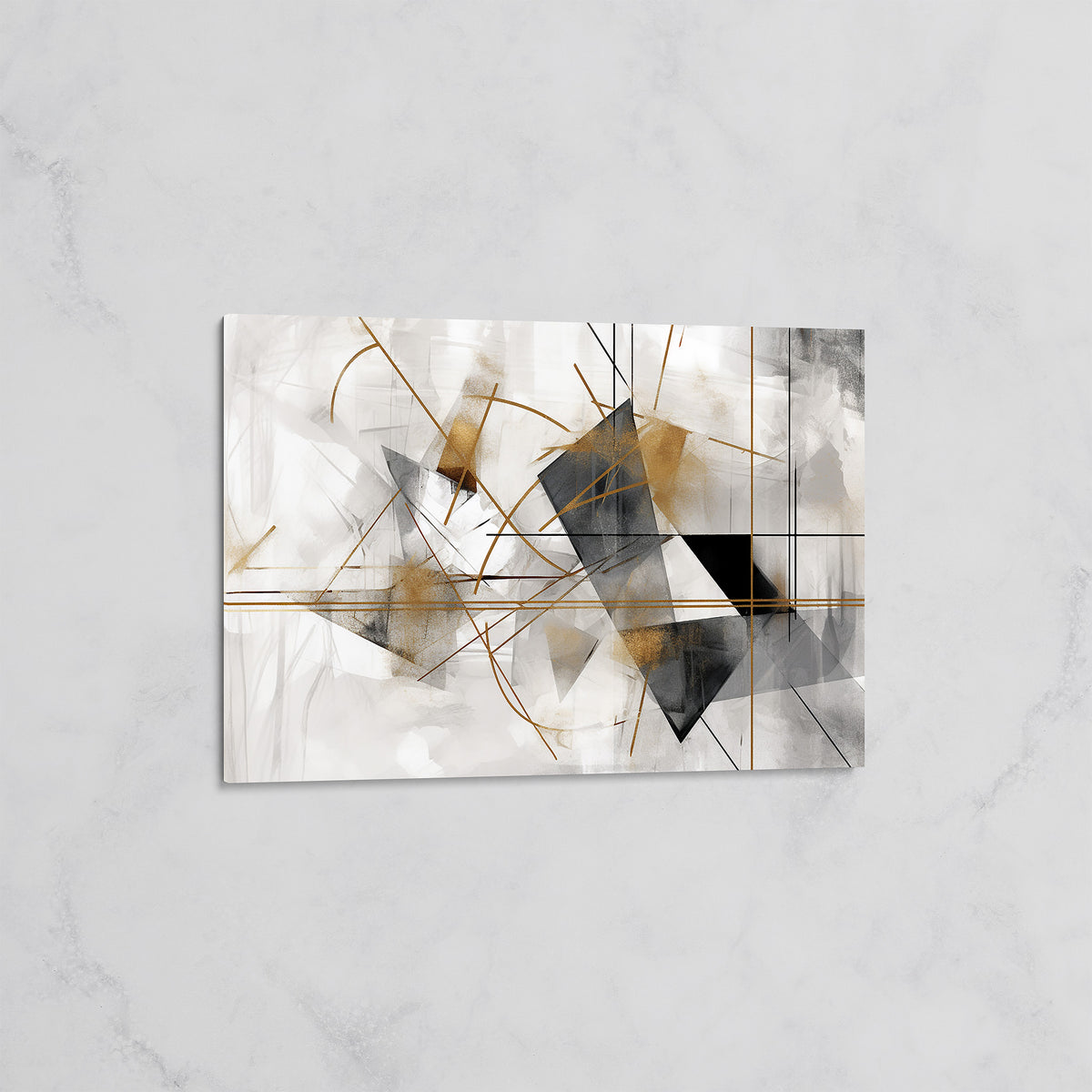 Tableau Abstrait Géométrique – Lignes Dorées et Formes Dynamiques