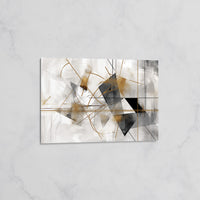 Tableau Abstrait Géométrique – Lignes Dorées et Formes Dynamiques