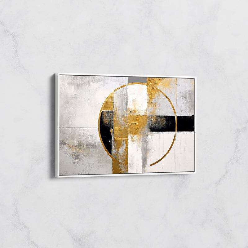 Tableau Cercle Doré et Formes Abstraites – Art Géométrique Contemporain