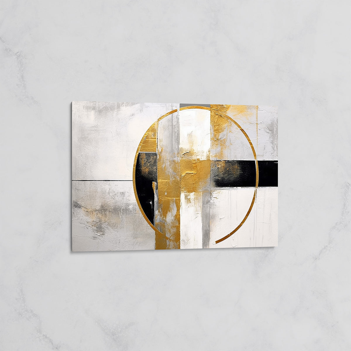 Tableau Cercle Doré et Formes Abstraites – Art Géométrique Contemporain