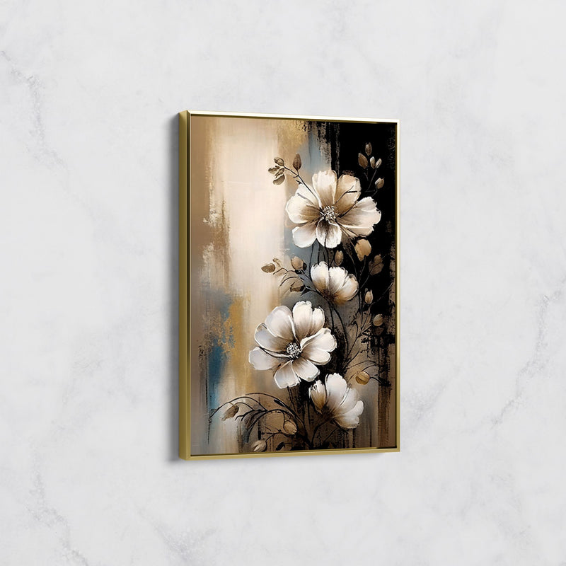 Tableau Fleurs Blancs et Dorés – Art Floral Contemporain