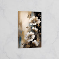 Tableau Fleurs Blancs et Dorés – Art Floral Contemporain
