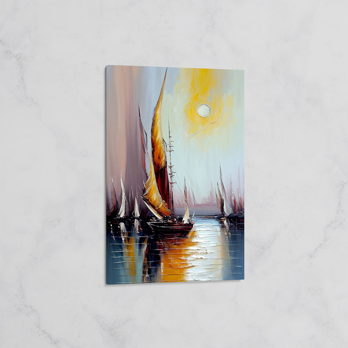 Tableau Voilier Abstrait aux Couleurs Chaudes – Paysage Marin