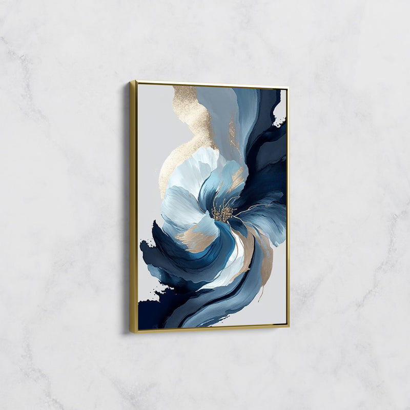 Tableau Fleur Abstraite Bleu et Or – Art Floral Contemporain
