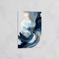 Tableau Fleur Abstraite Bleu et Or – Art Floral Contemporain