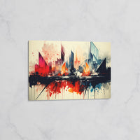 Tableau Abstrait Urbain - Skyline Moderne avec Reflets et Couleurs Vives