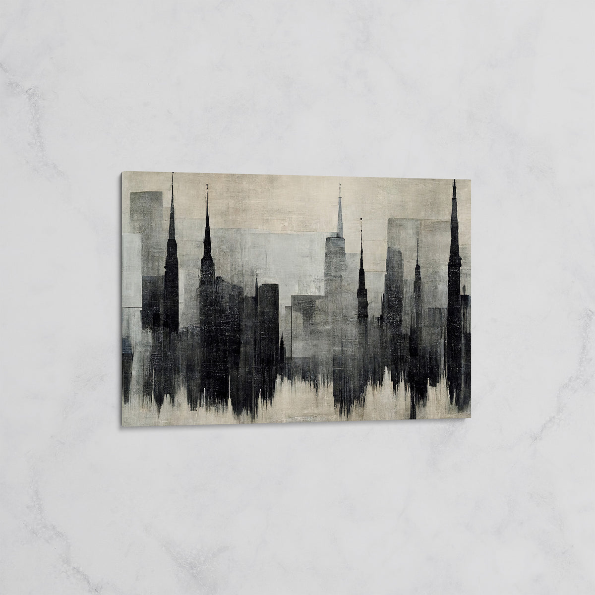 Tableau Skyline Noir et Blanc - Ville Moderne en Style Minimaliste