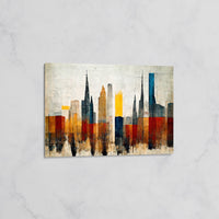 Tableau Skyline Vintage - Architecture Abstraite en Teintes Chaudes