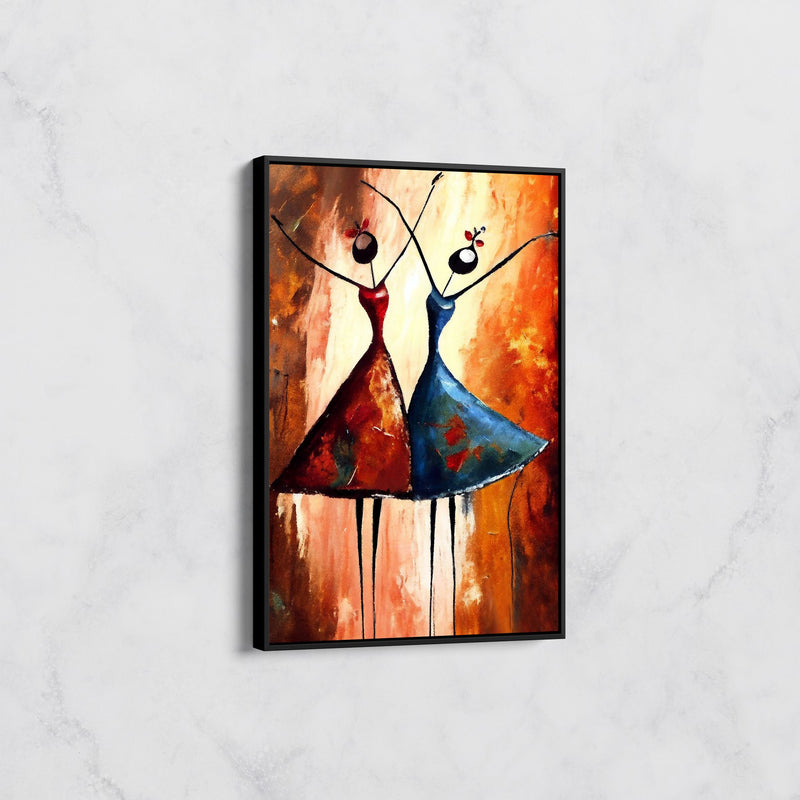Tableau Danseuses Abstrait Orange et Bleu – Art Moderne