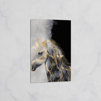 Tableau Tête de Cheval Argentée et Dorée – Art Abstrait Contemporain