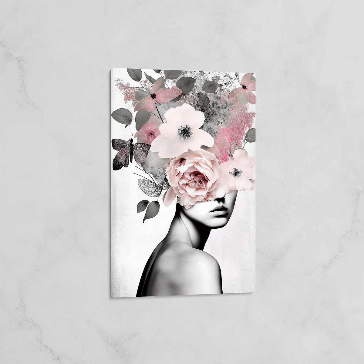 Tableau Portrait Femme Fleurie – Art Floral Moderne
