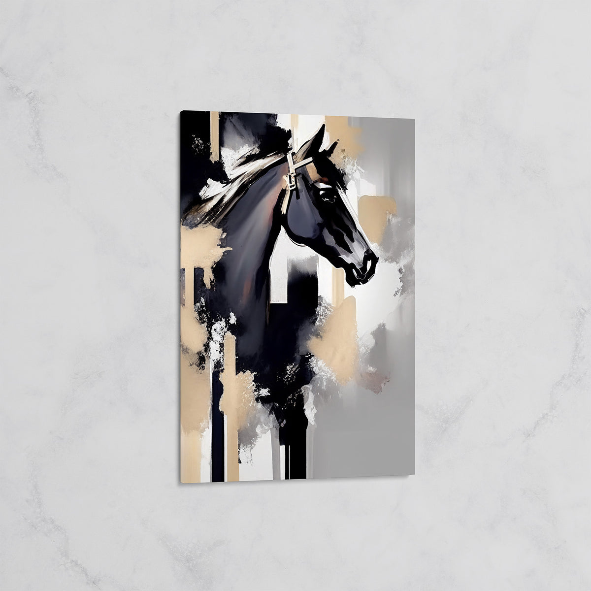Tableau Cheval Noir et Or – Art Contemporain Équestre