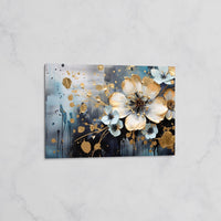 Tableau Bouquet Doré et Bleu Intense – Art Floral Moderne