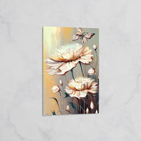 Tableau Fleurs Crème et Papillon – Art Floral Texturé