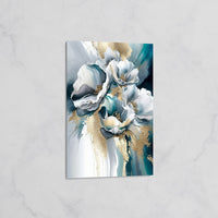 Tableau Fleurs Turquoise et Or – Art Floral Abstrait