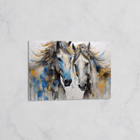 Tableau Duo de Chevaux Bleu et Or – Art Équestre Moderne