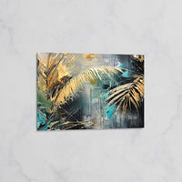 Tableau Palmes Dorées sur Fond Turquoise – Art Tropical Abstrait