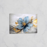 Tableau Fleur Bleue et Éclats Dorés – Art Floral Moderne